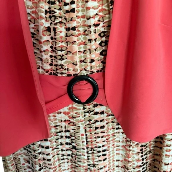 Perceptions Women’s Size L 2-Piece Dress Jacket Set Coral Print Career Church - Picture 5 of 12